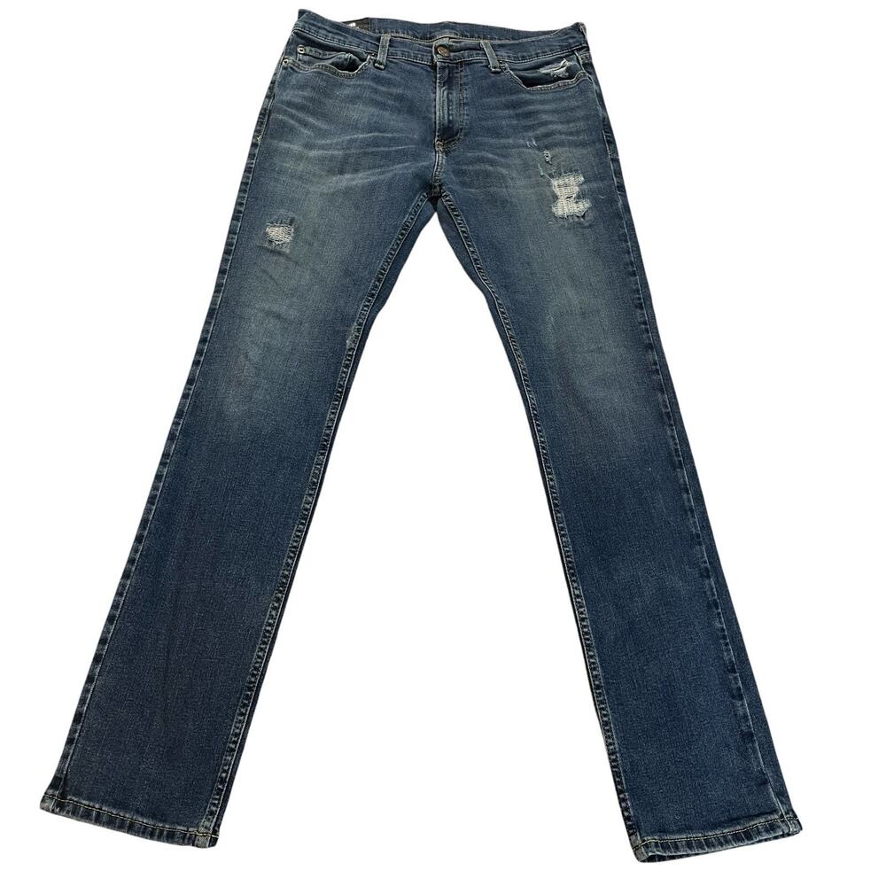 Hollister Skinny Jeans Mens 33x32 Blue Distressed Light Stretch